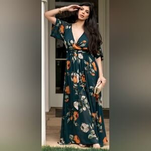 Floral Maxi Dress in Green and Orange